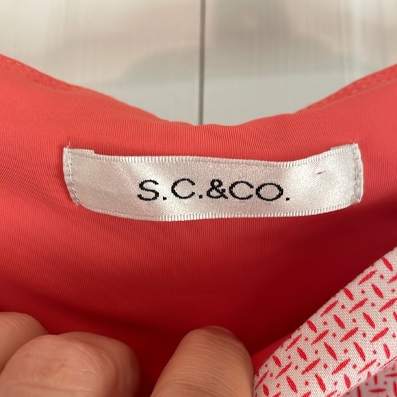 S.C.&CO. Skort Sz XL Coral & white geometric print Lined pockets Stretch Spandex - Picture 4 of 10